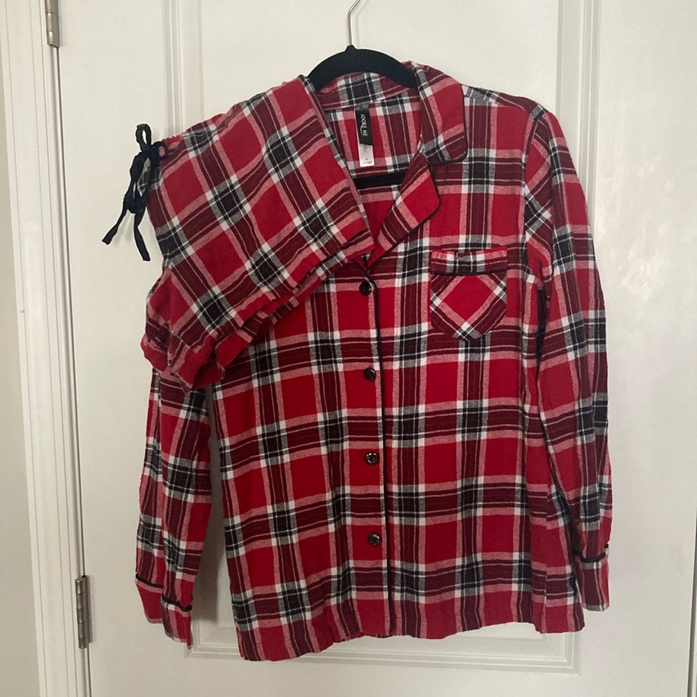 Adore Me pj set. Flannel with shorts and button down shirt.